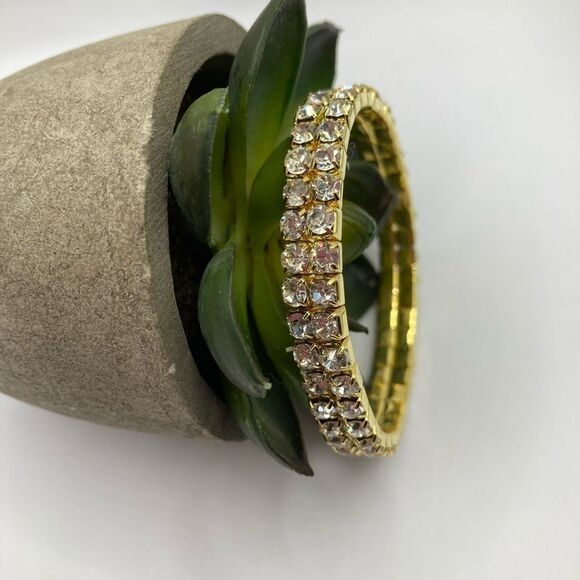 Swarovski Element Gold Clear Crystal Stretch Bracelet - Picture 3 of 4